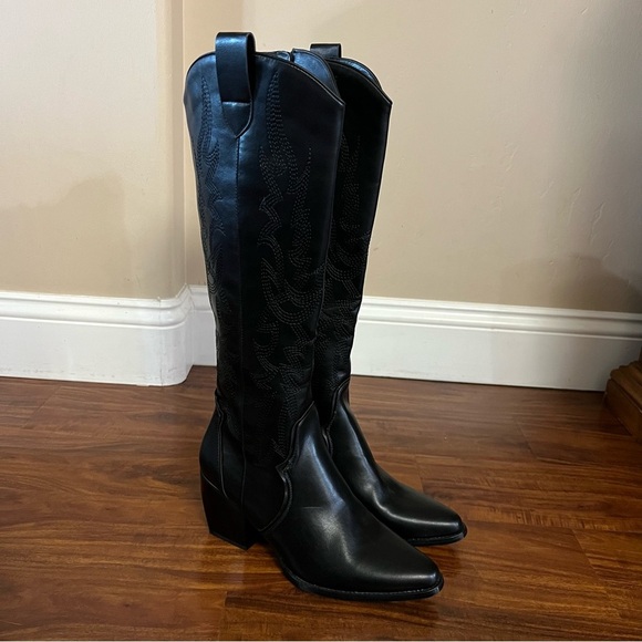 Dream Pairs Black Embroidered Western Cowboy Knee High Boots size 7.5 - Picture 2 of 13